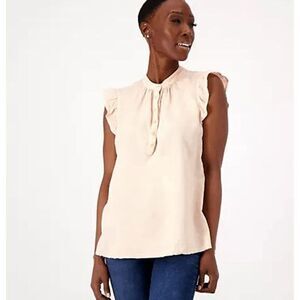 Side Stitch Womens XS Button Closure Flutter Sleeve Tank Top Peach Glow NWOT)‎